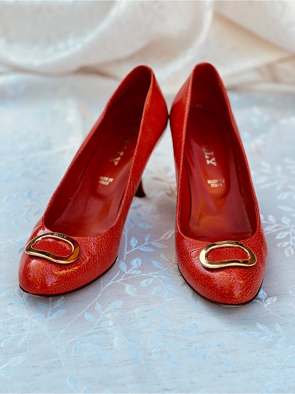 Bally Women's Red Patent Leather Pumps with Gold Buckle size 37